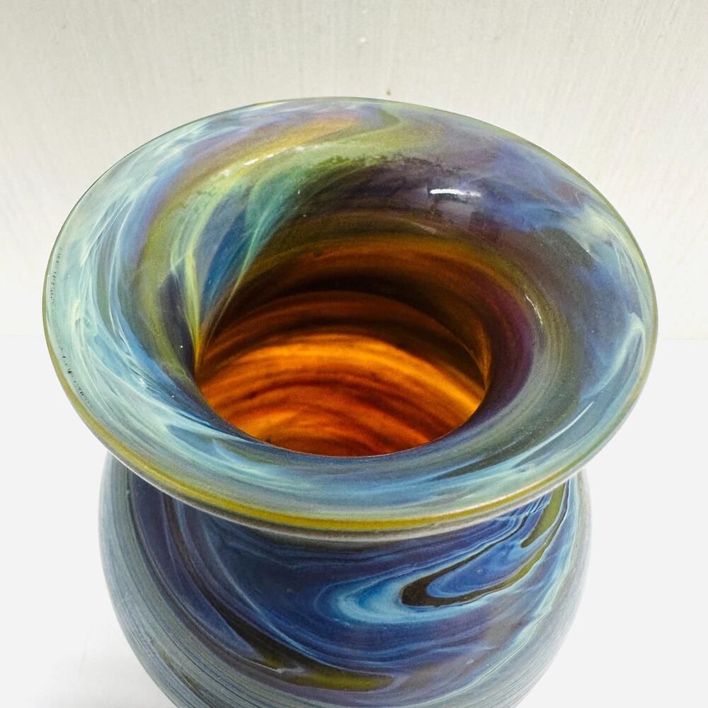 Vintage Ten Thousand Villages Bud Vase Phoenician Art Glass Swirl - Picture 5 of 7